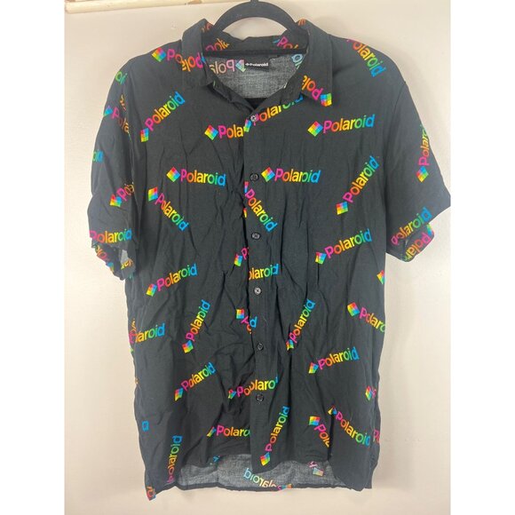 Polaroid Shirt Button Down Short Sleeve Black Top Medium - Picture 1 of 7